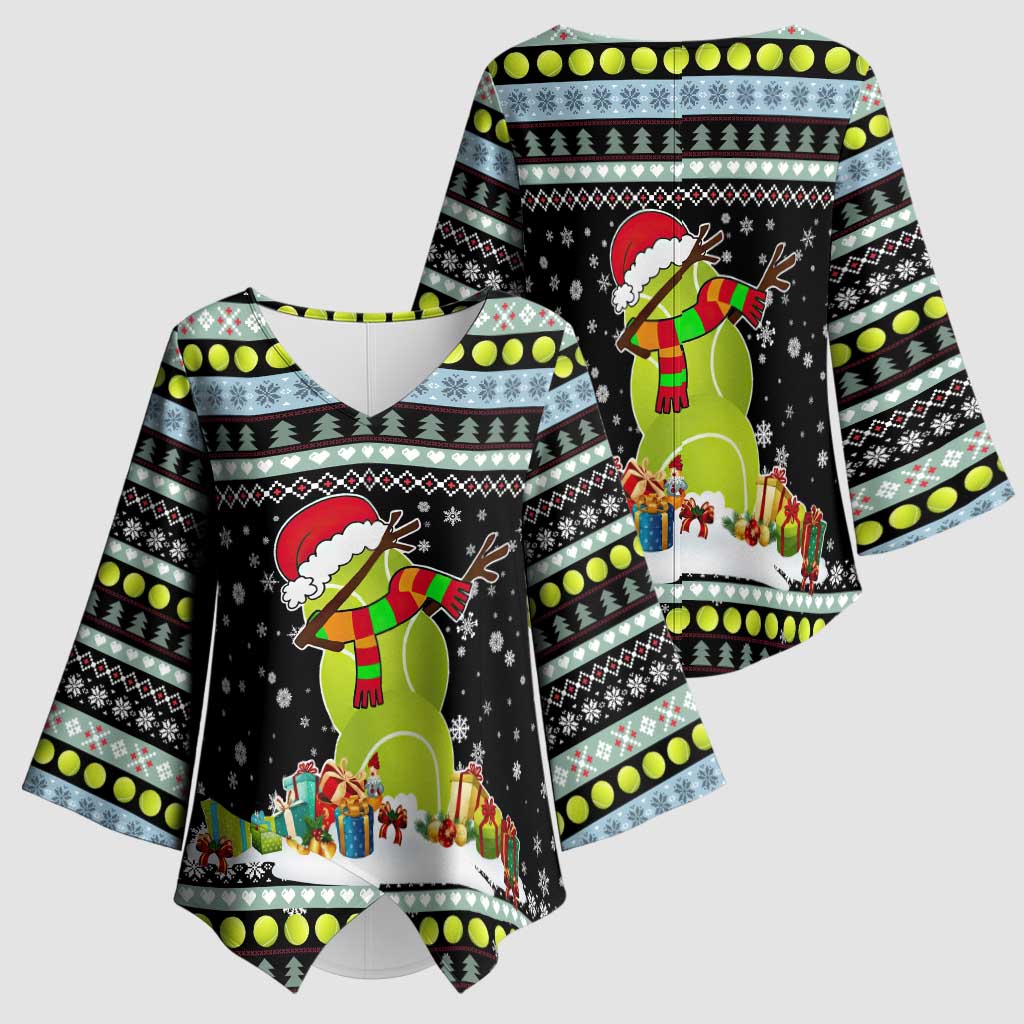 Tennis Snowman Christmas Kimono Sleeve Blouse Xmas Holiday Patterns - Wonder Print Shop