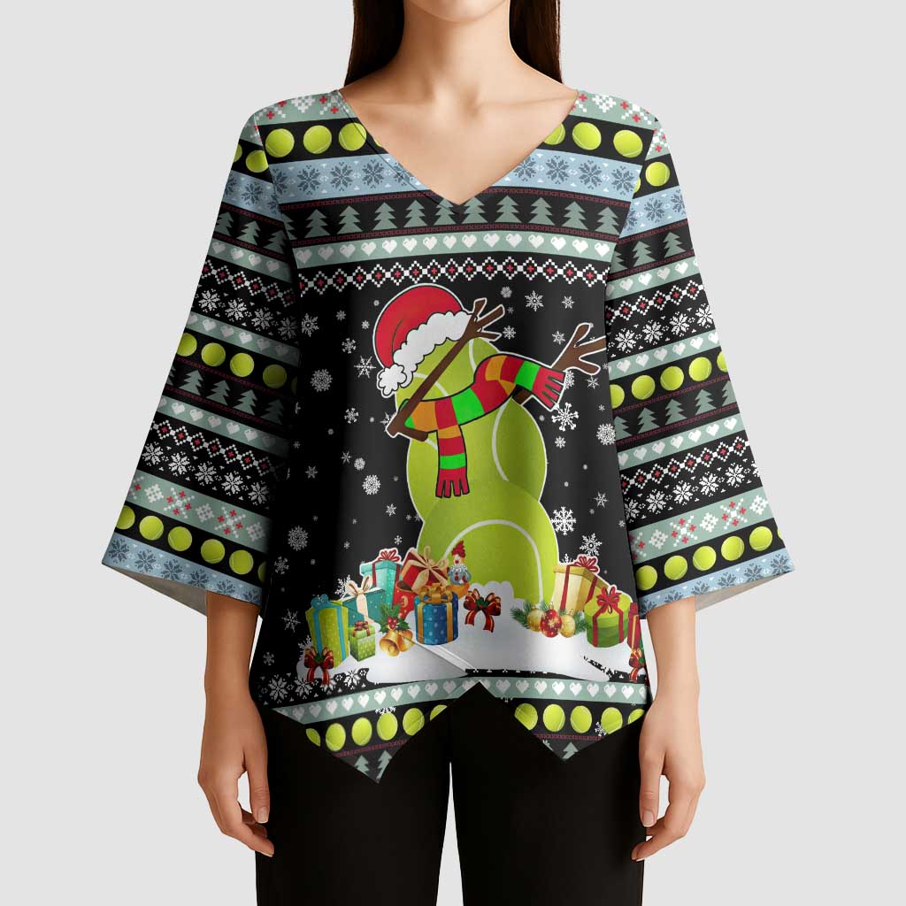 Tennis Snowman Christmas Kimono Sleeve Blouse Xmas Holiday Patterns - Wonder Print Shop