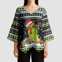 Tennis Snowman Christmas Kimono Sleeve Blouse Xmas Holiday Patterns - Wonder Print Shop