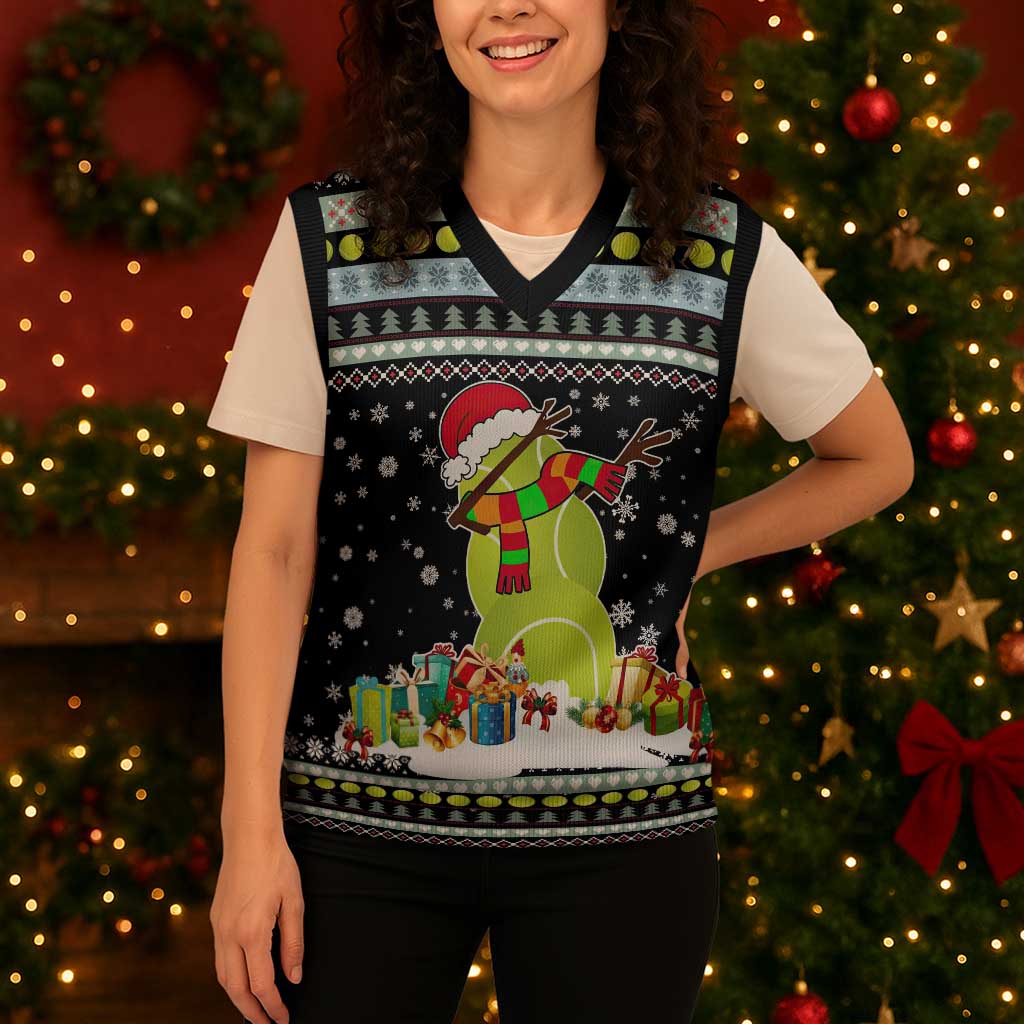Tennis Snowman Christmas Knitted V-Neck Vest Xmas Holiday Patterns - Wonder Print Shop