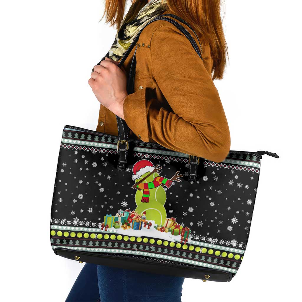 Tennis Snowman Christmas Leather Tote Bag Xmas Holiday Patterns - Wonder Print Shop