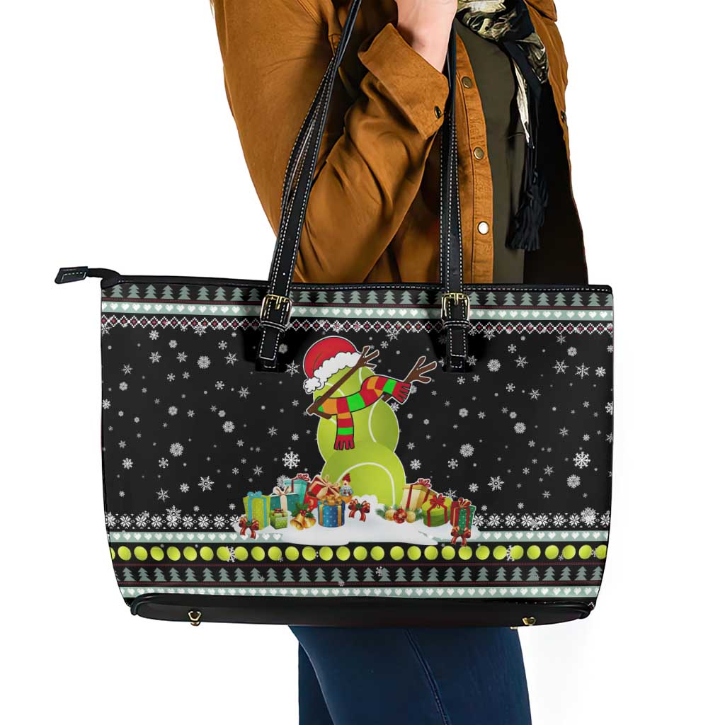 Tennis Snowman Christmas Leather Tote Bag Xmas Holiday Patterns - Wonder Print Shop