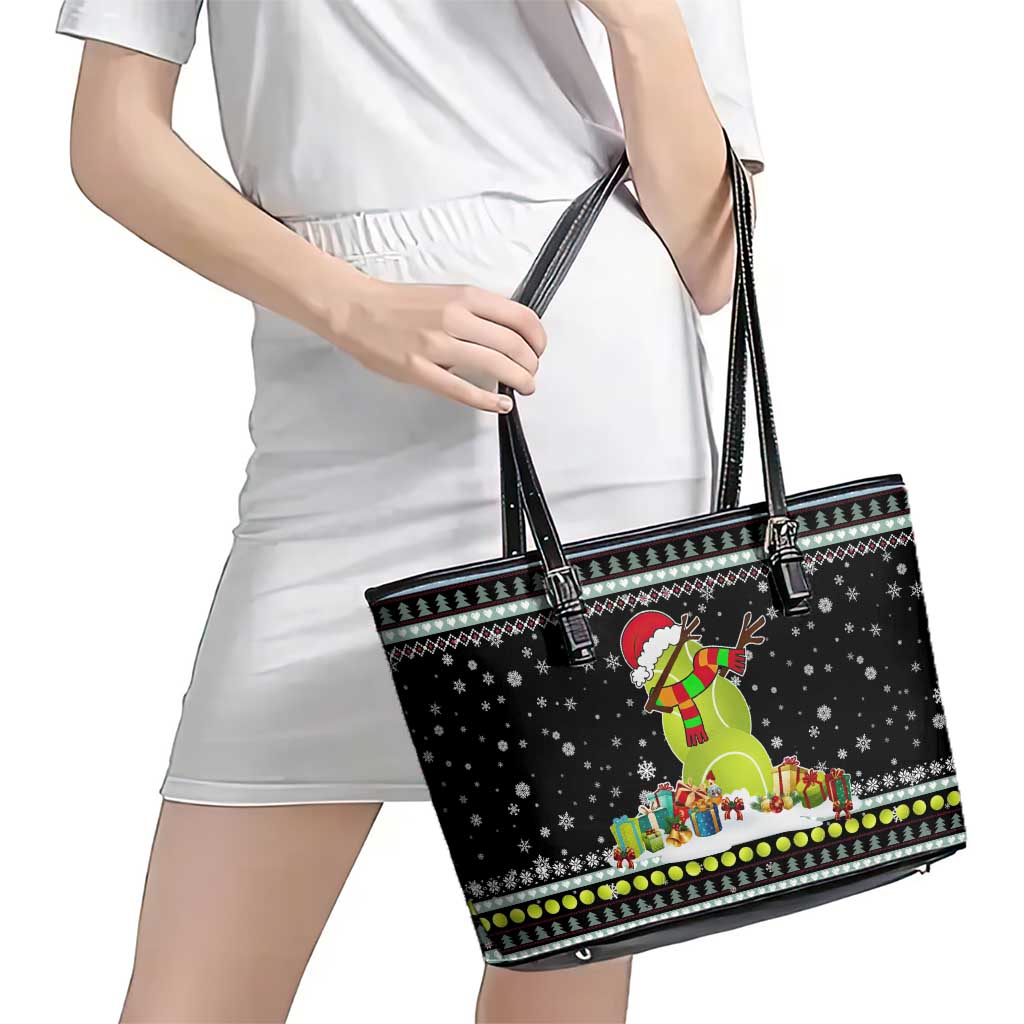 Tennis Snowman Christmas Leather Tote Bag Xmas Holiday Patterns - Wonder Print Shop