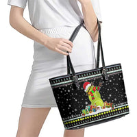 Tennis Snowman Christmas Leather Tote Bag Xmas Holiday Patterns - Wonder Print Shop
