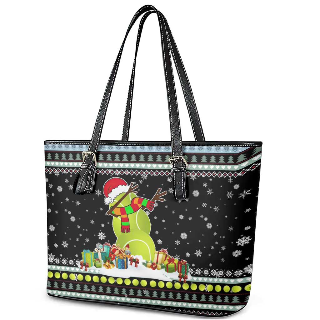 Tennis Snowman Christmas Leather Tote Bag Xmas Holiday Patterns - Wonder Print Shop