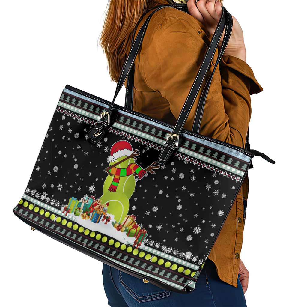 Tennis Snowman Christmas Leather Tote Bag Xmas Holiday Patterns - Wonder Print Shop