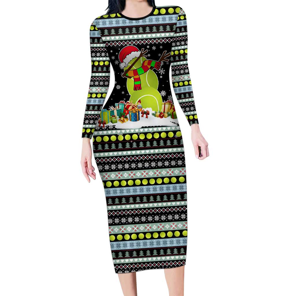 Tennis Snowman Christmas Long Sleeve Bodycon Dress Xmas Holiday Patterns - Wonder Print Shop