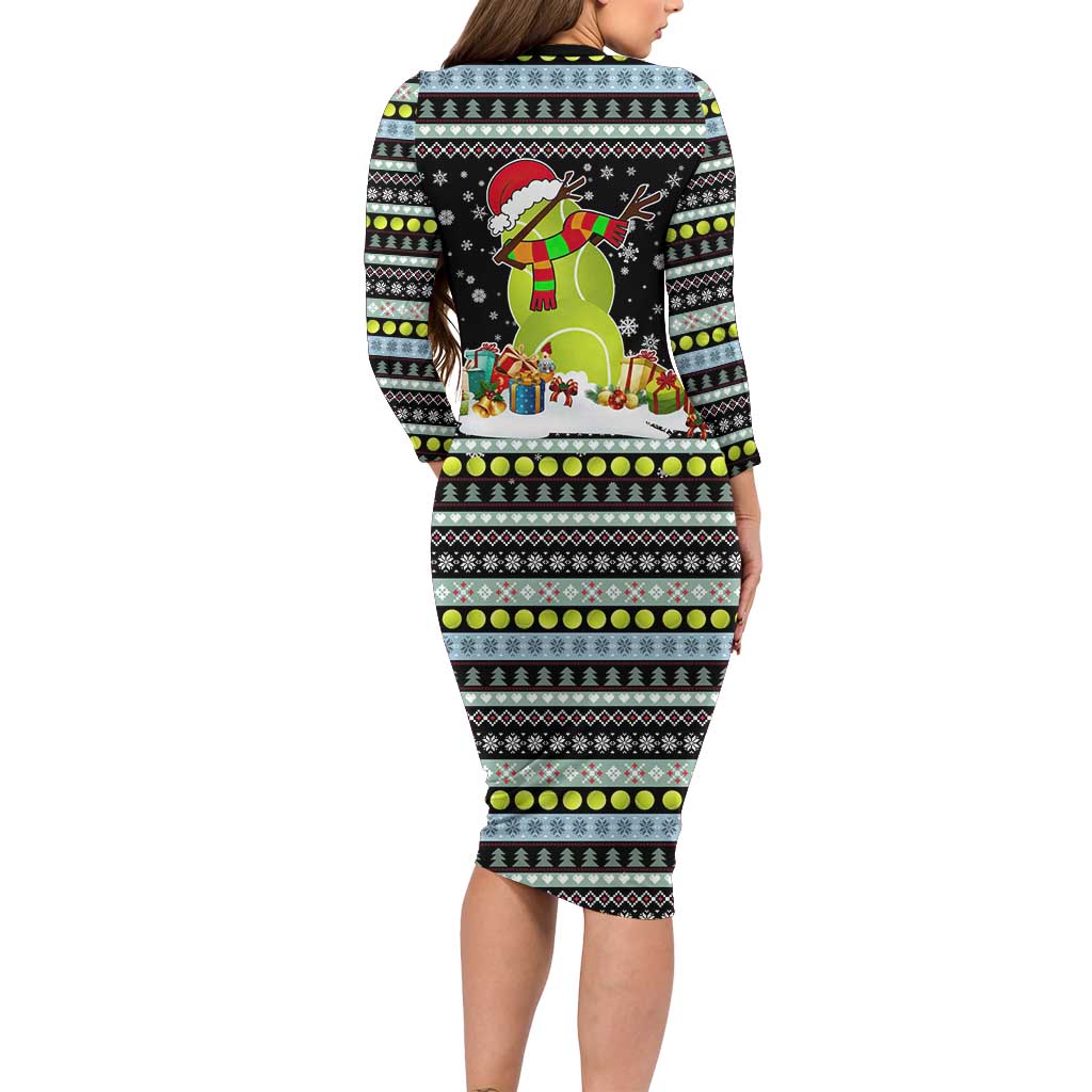 Tennis Snowman Christmas Long Sleeve Bodycon Dress Xmas Holiday Patterns - Wonder Print Shop