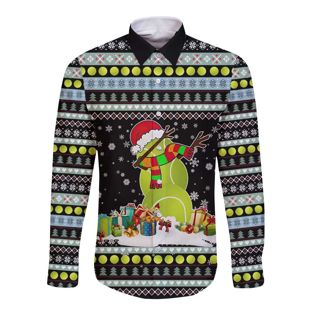 Tennis Snowman Christmas Long Sleeve Button Shirt Xmas Holiday Patterns - Wonder Print Shop