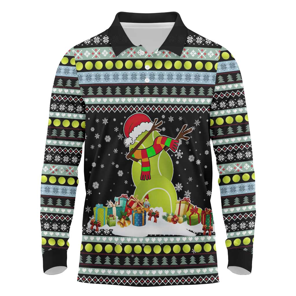Tennis Snowman Christmas Long Sleeve Polo Shirt Xmas Holiday Patterns - Wonder Print Shop