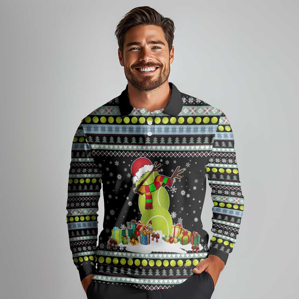 Tennis Snowman Christmas Long Sleeve Polo Shirt Xmas Holiday Patterns - Wonder Print Shop