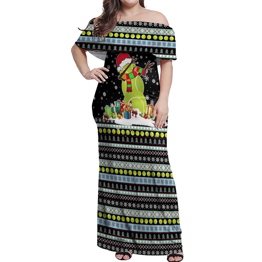 Tennis Snowman Christmas Off Shoulder Maxi Dress Xmas Holiday Patterns - Wonder Print Shop