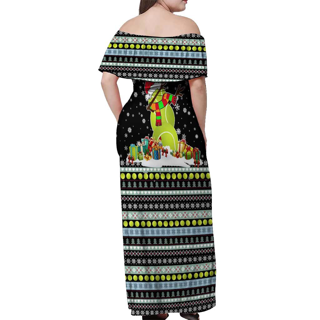 Tennis Snowman Christmas Off Shoulder Maxi Dress Xmas Holiday Patterns - Wonder Print Shop