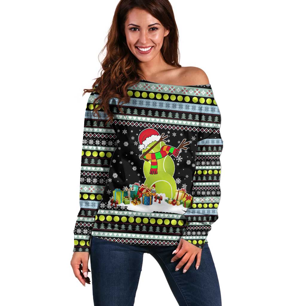 Tennis Snowman Christmas Off Shoulder Sweater Xmas Holiday Patterns - Wonder Print Shop