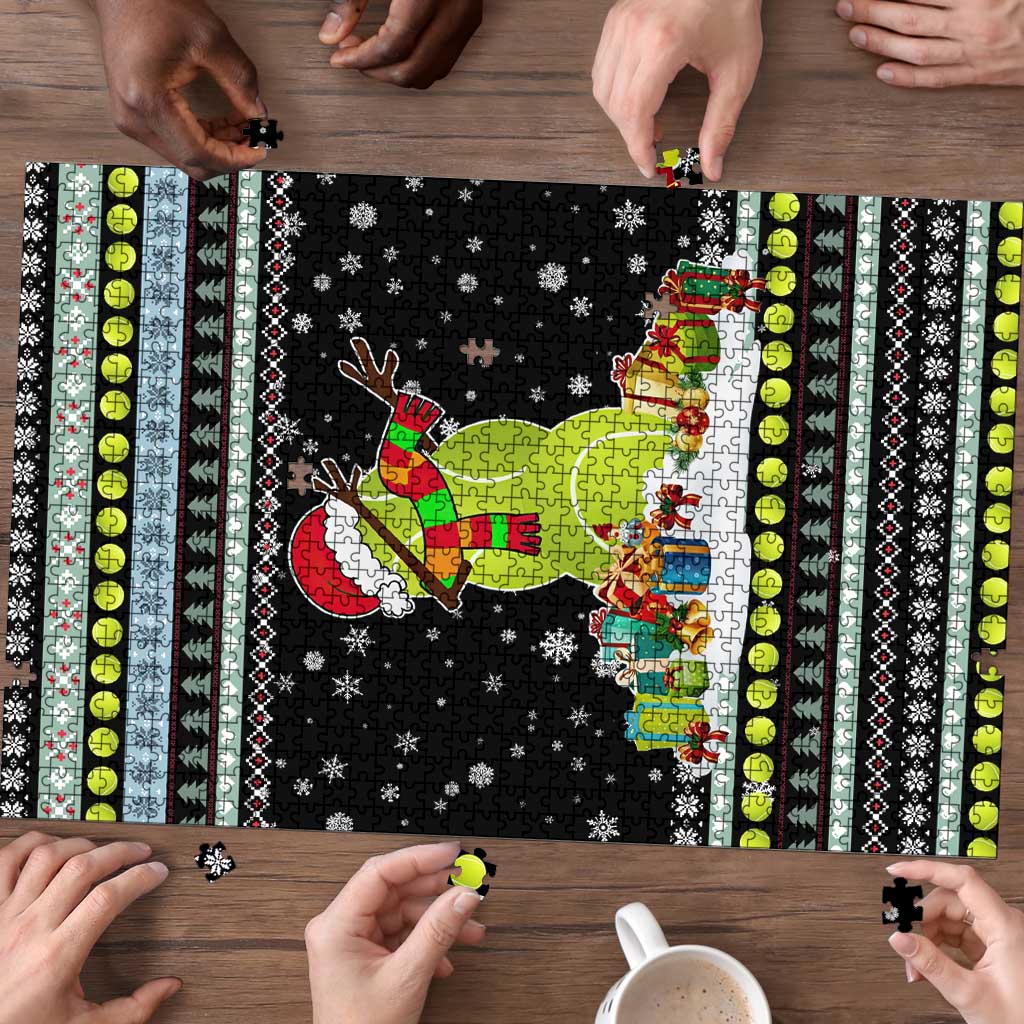 Tennis Snowman Christmas Puzzle Xmas Holiday Patterns - Wonder Print Shop