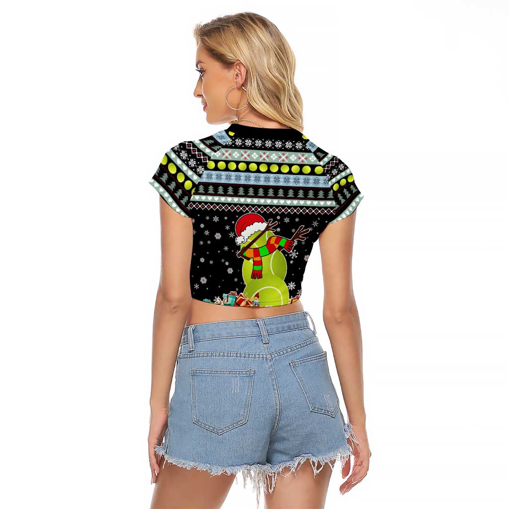 Tennis Snowman Christmas Raglan Cropped T Shirt Xmas Holiday Patterns - undefined