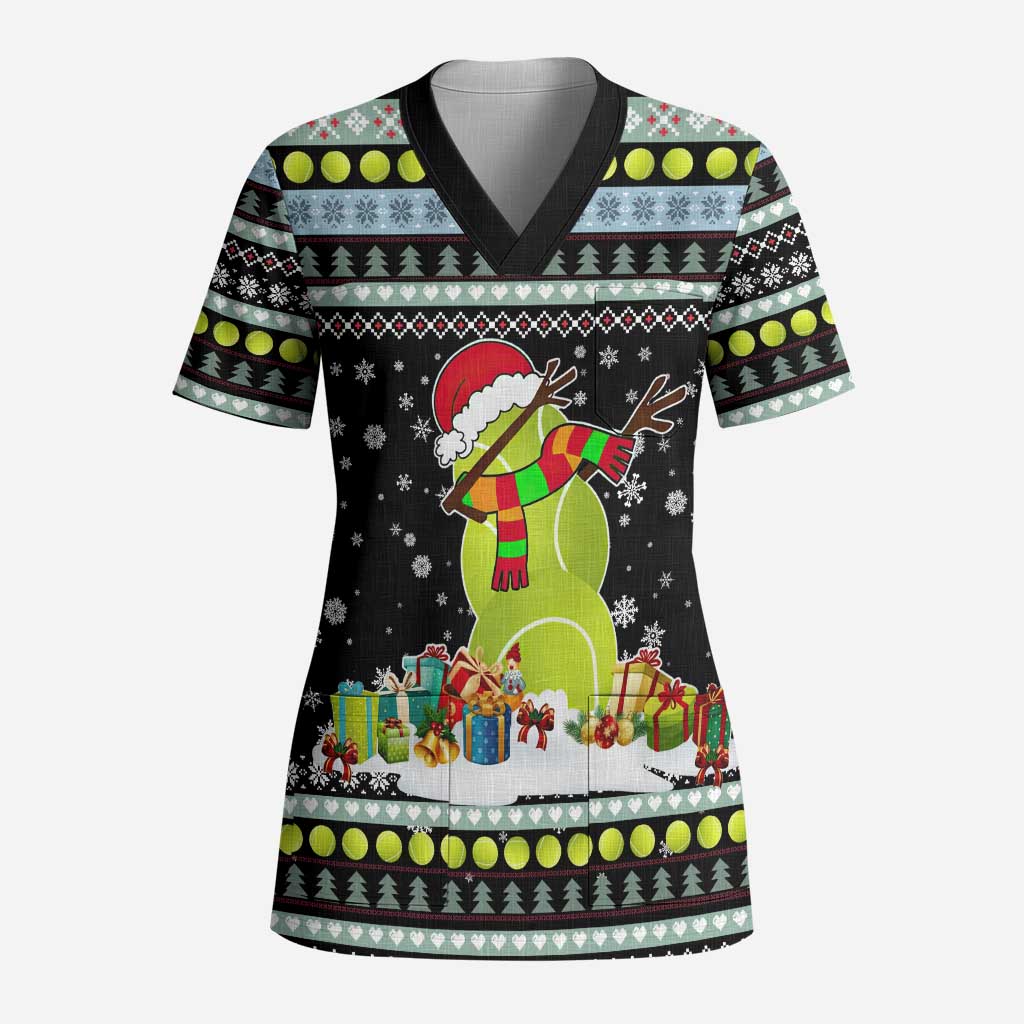 Tennis Snowman Christmas Scrub Top Xmas Holiday Patterns - Wonder Print Shop