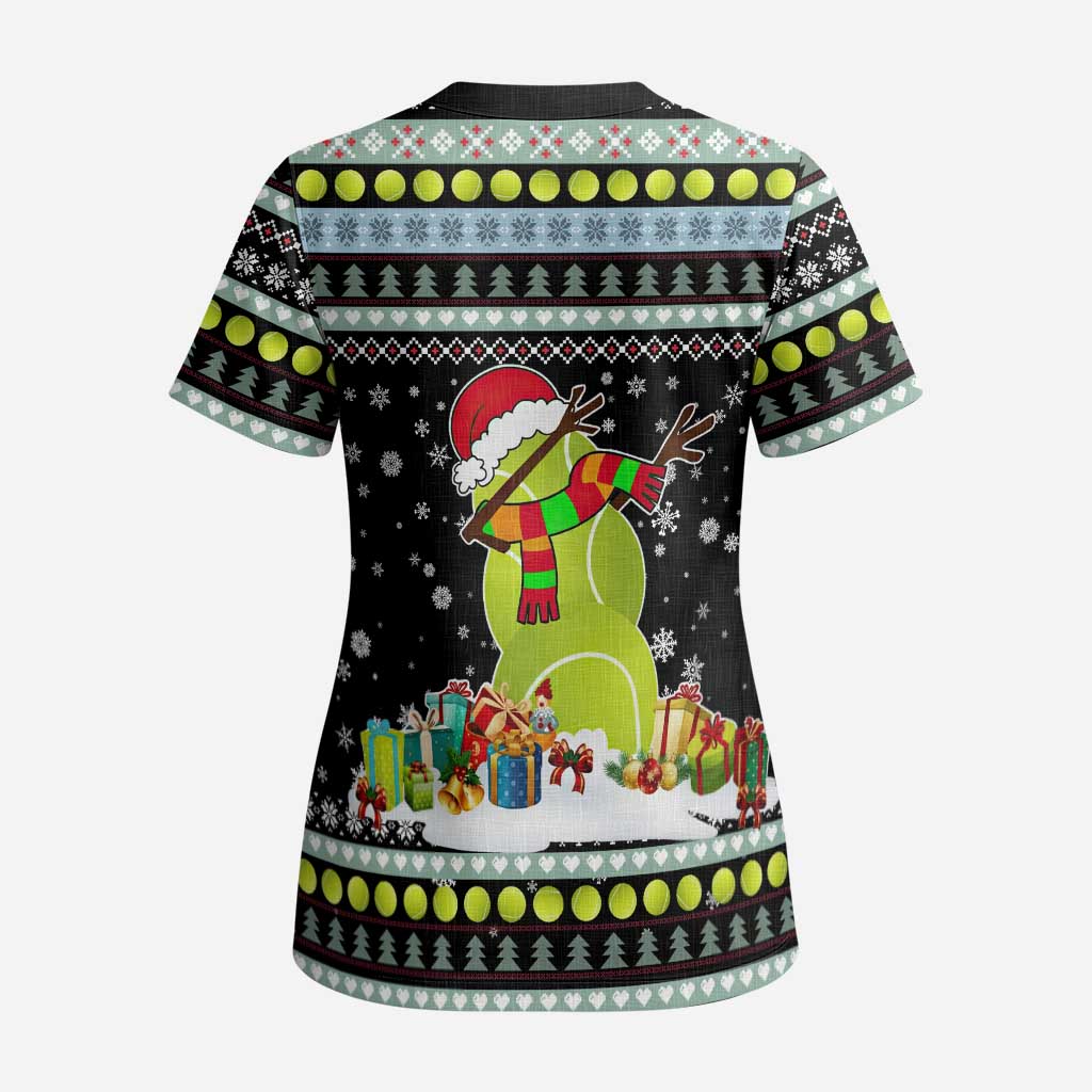 Tennis Snowman Christmas Scrub Top Xmas Holiday Patterns - Wonder Print Shop