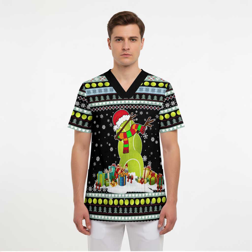 Tennis Snowman Christmas Scrub Top Xmas Holiday Patterns - Wonder Print Shop
