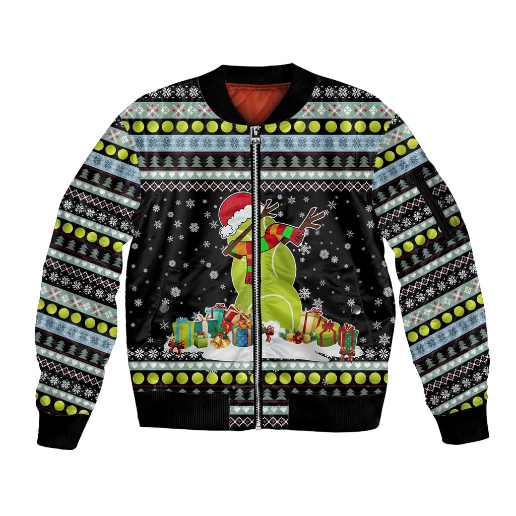 Tennis Snowman Christmas Sleeve Zip Bomber Jacket Xmas Holiday Patterns - Wonder Print Shop