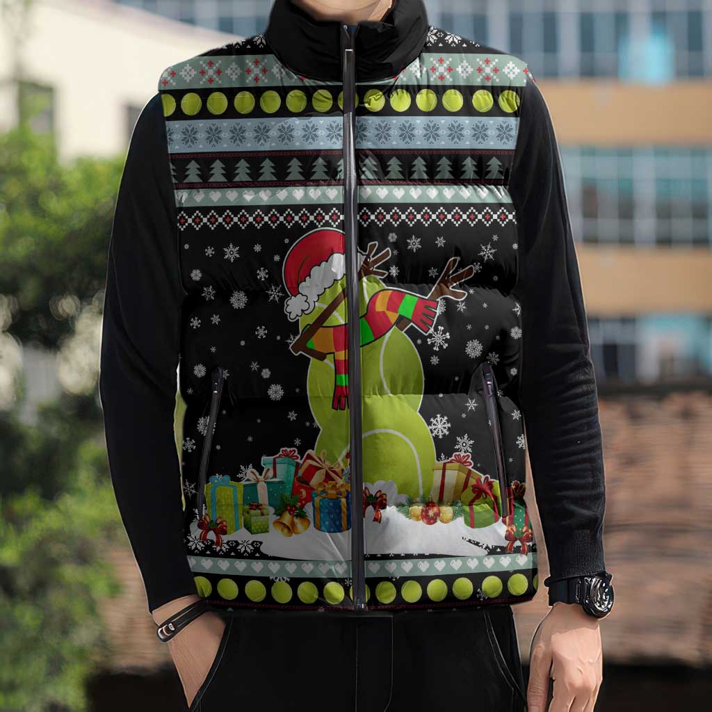 Tennis Snowman Christmas Sleeveless Puffer Jacket Xmas Holiday Patterns - Wonder Print Shop