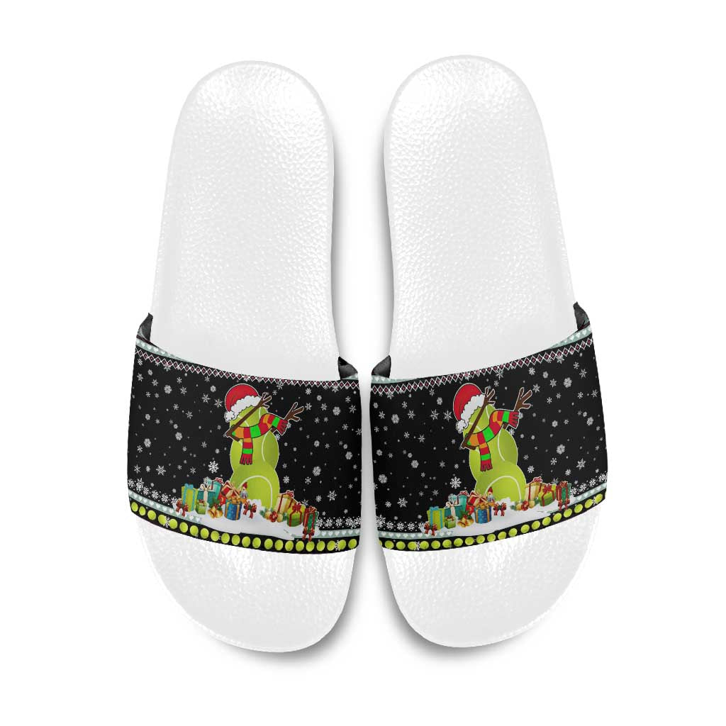 Tennis Snowman Christmas Slide Sandals Xmas Holiday Patterns - Wonder Print Shop