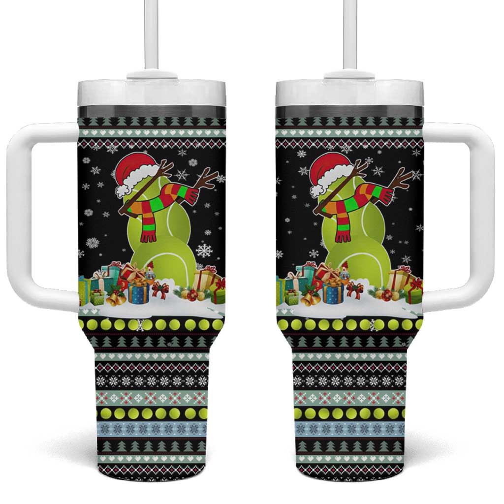 Tennis Snowman Christmas Tumbler With Handle Xmas Holiday Patterns - Wonder Print Shop