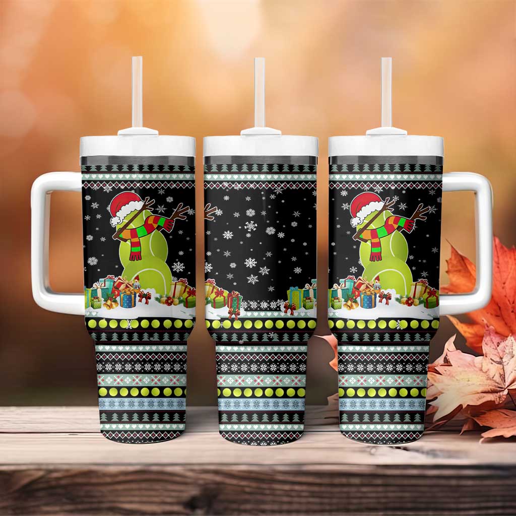 Tennis Snowman Christmas Tumbler With Handle Xmas Holiday Patterns - Wonder Print Shop