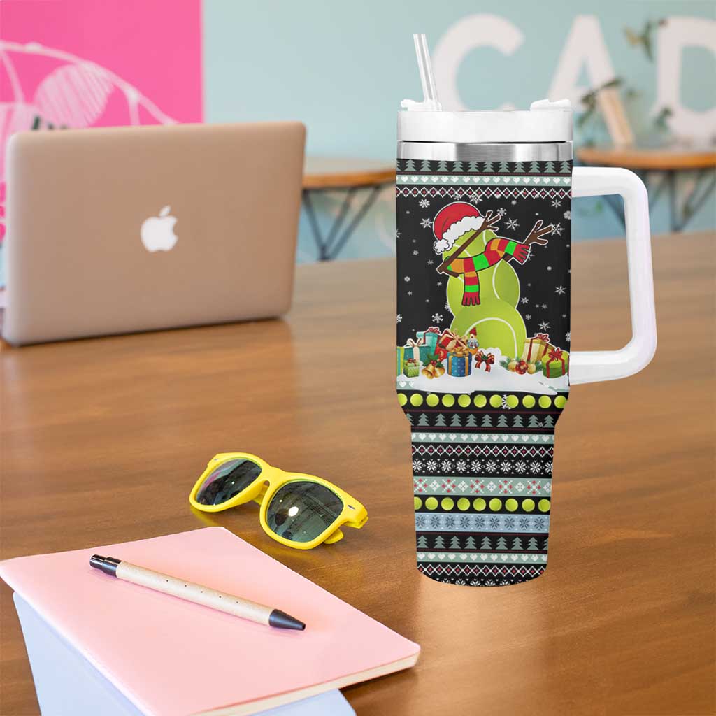 Tennis Snowman Christmas Tumbler With Handle Xmas Holiday Patterns - Wonder Print Shop