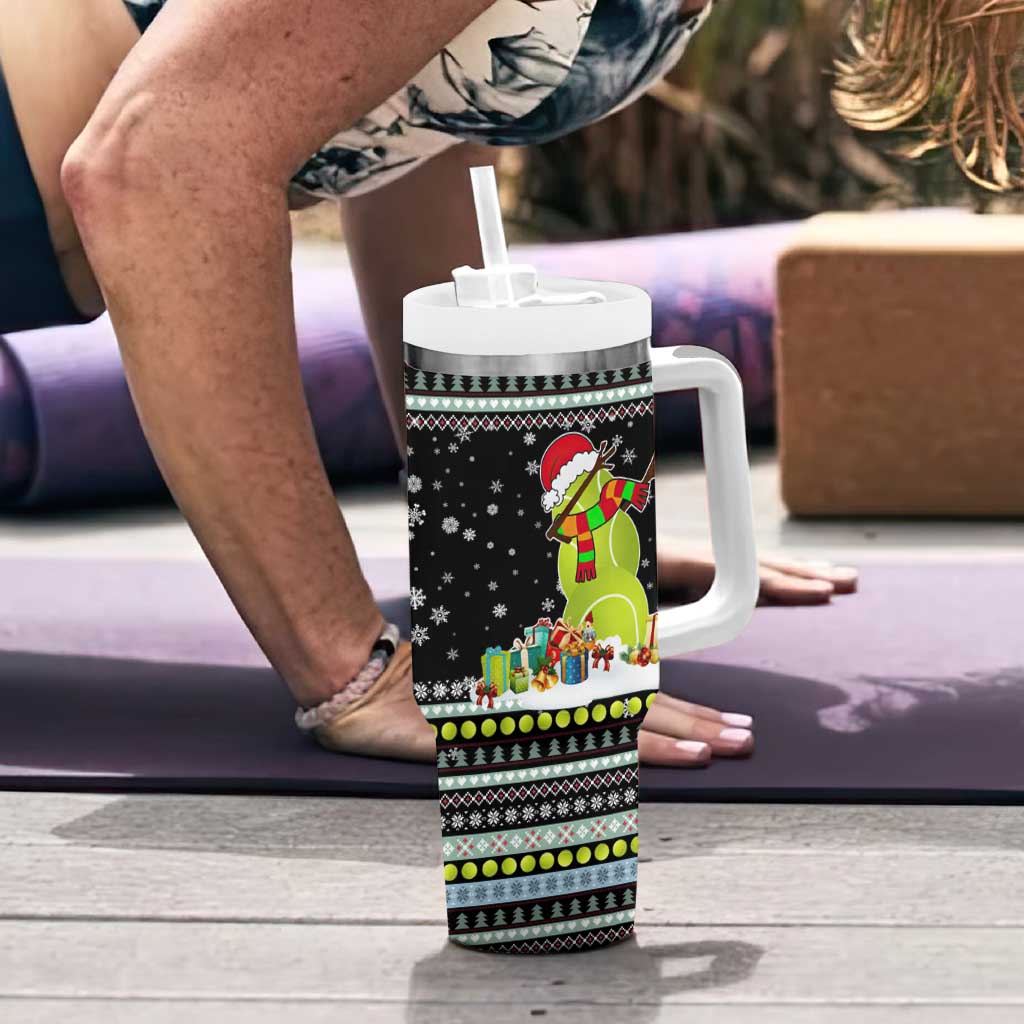 Tennis Snowman Christmas Tumbler With Handle Xmas Holiday Patterns - Wonder Print Shop