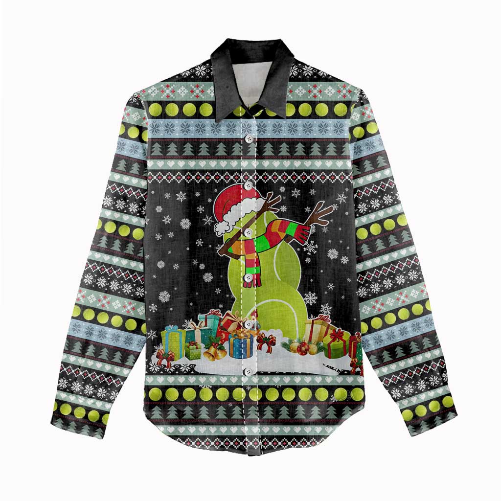 Tennis Snowman Christmas Women Casual Shirt Xmas Holiday Patterns - Wonder Print Shop