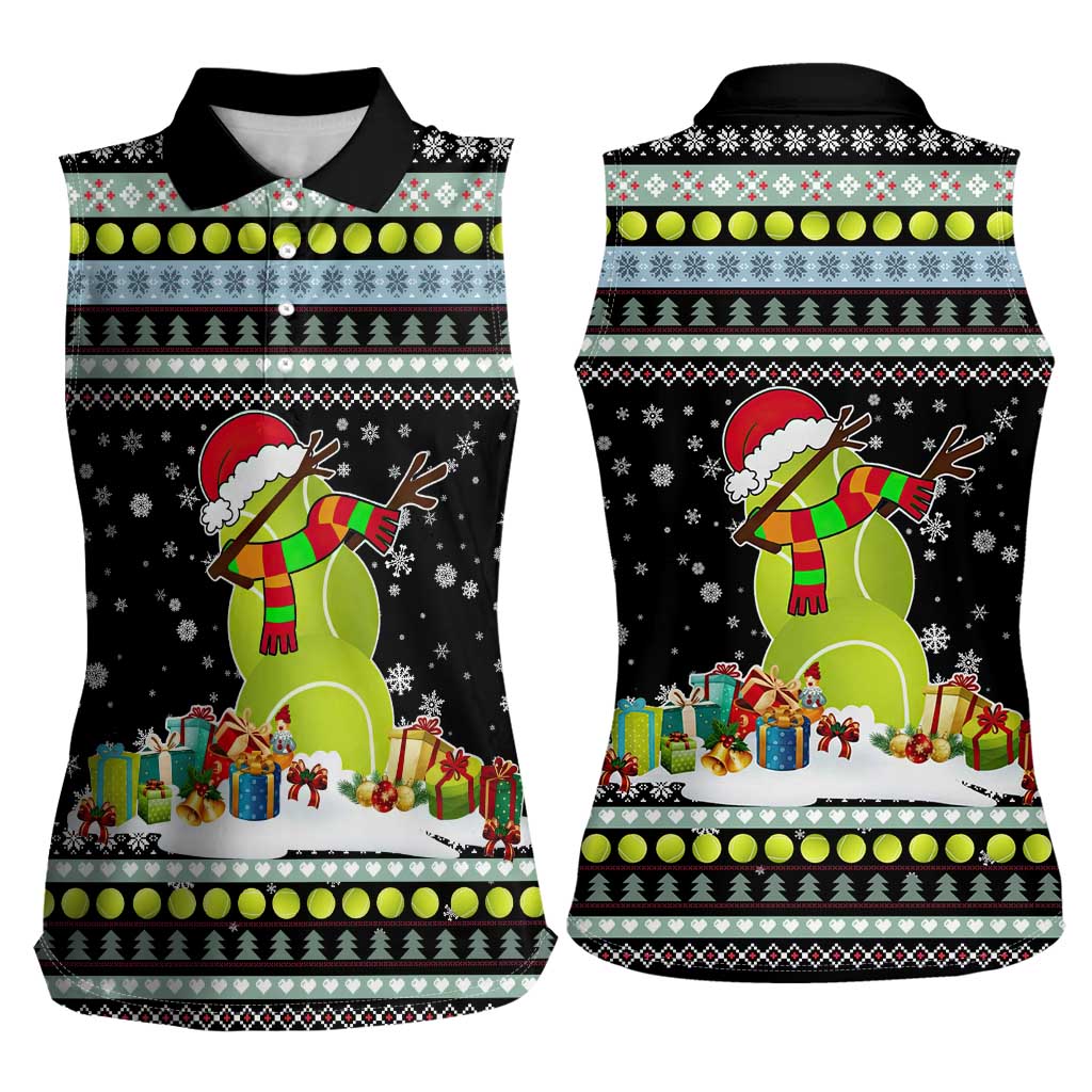 Tennis Snowman Christmas Women Sleeveless Polo Shirt Xmas Holiday Patterns - Wonder Print Shop