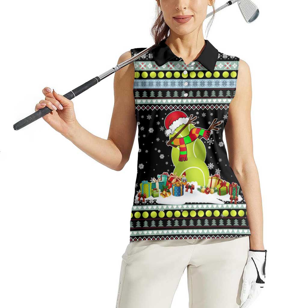 Tennis Snowman Christmas Women Sleeveless Polo Shirt Xmas Holiday Patterns - Wonder Print Shop