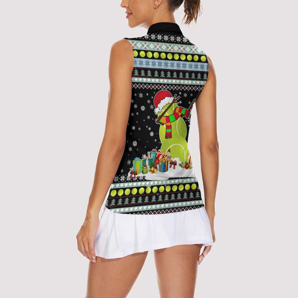 Tennis Snowman Christmas Women Sleeveless Polo Shirt Xmas Holiday Patterns - Wonder Print Shop