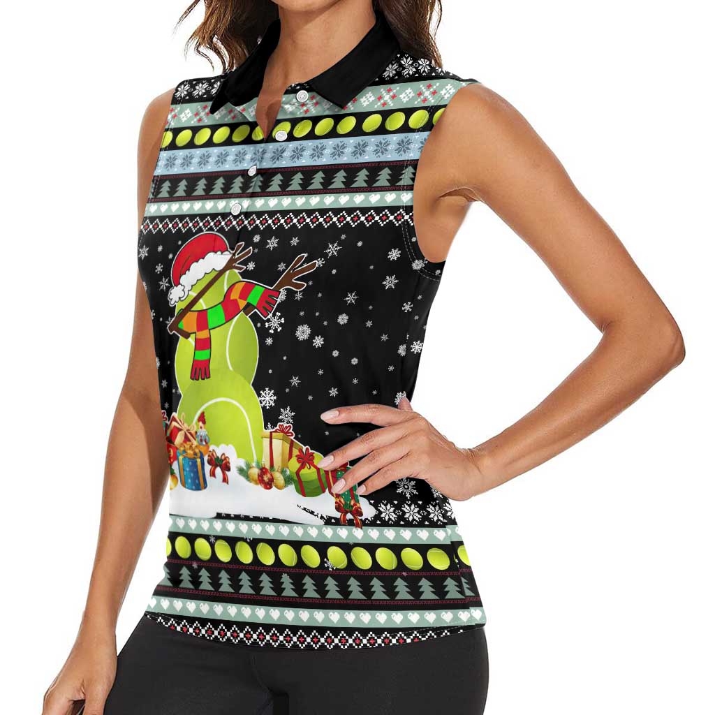 Tennis Snowman Christmas Women Sleeveless Polo Shirt Xmas Holiday Patterns - Wonder Print Shop