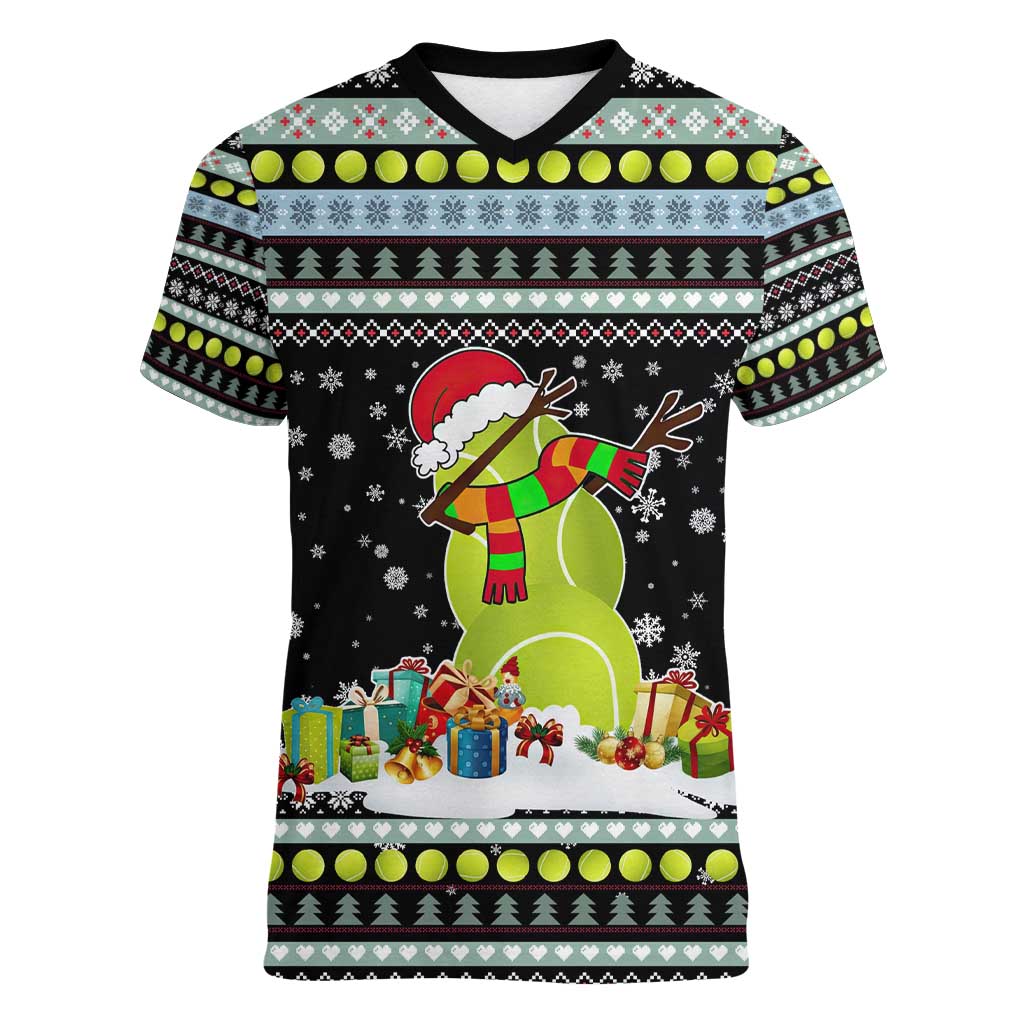 Tennis Snowman Christmas Women V-Neck T-Shirt Xmas Holiday Patterns - Wonder Print Shop