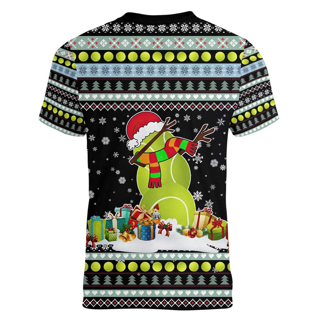 Tennis Snowman Christmas Women V-Neck T-Shirt Xmas Holiday Patterns - Wonder Print Shop