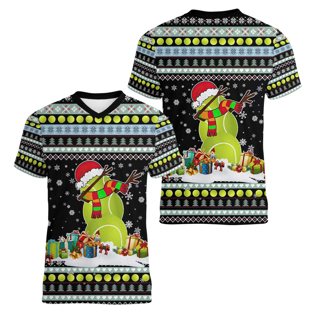 Tennis Snowman Christmas Women V-Neck T-Shirt Xmas Holiday Patterns - Wonder Print Shop