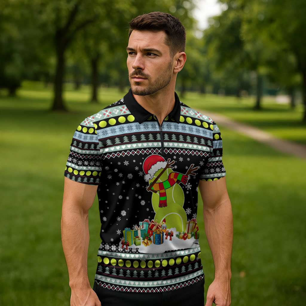 Tennis Snowman Christmas Zipper Polo Shirt Xmas Holiday Patterns - Wonder Print Shop