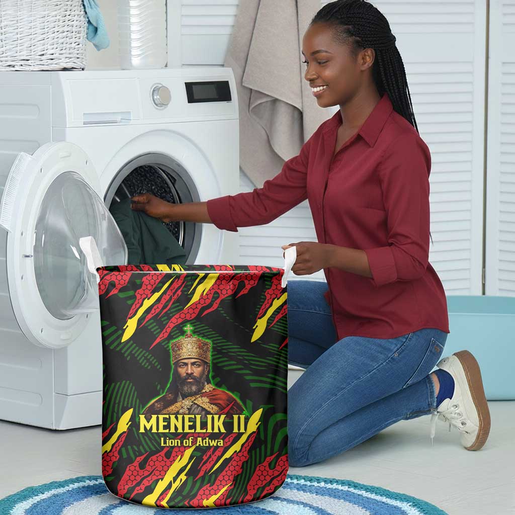 Menelik II Laundry Basket with Lion of Adwa Title, Battle of Adwa 1896 Graphic and Bold Pan-African - Wonder Print Shop