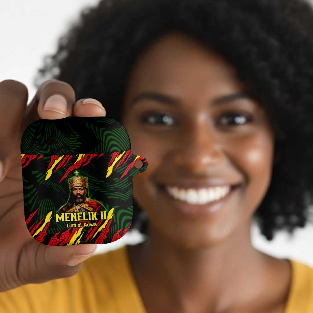 Menelik II AirPods Case with Lion of Adwa Title, Battle of Adwa 1896 Graphic and Bold Pan-African - Wonder Print Shop