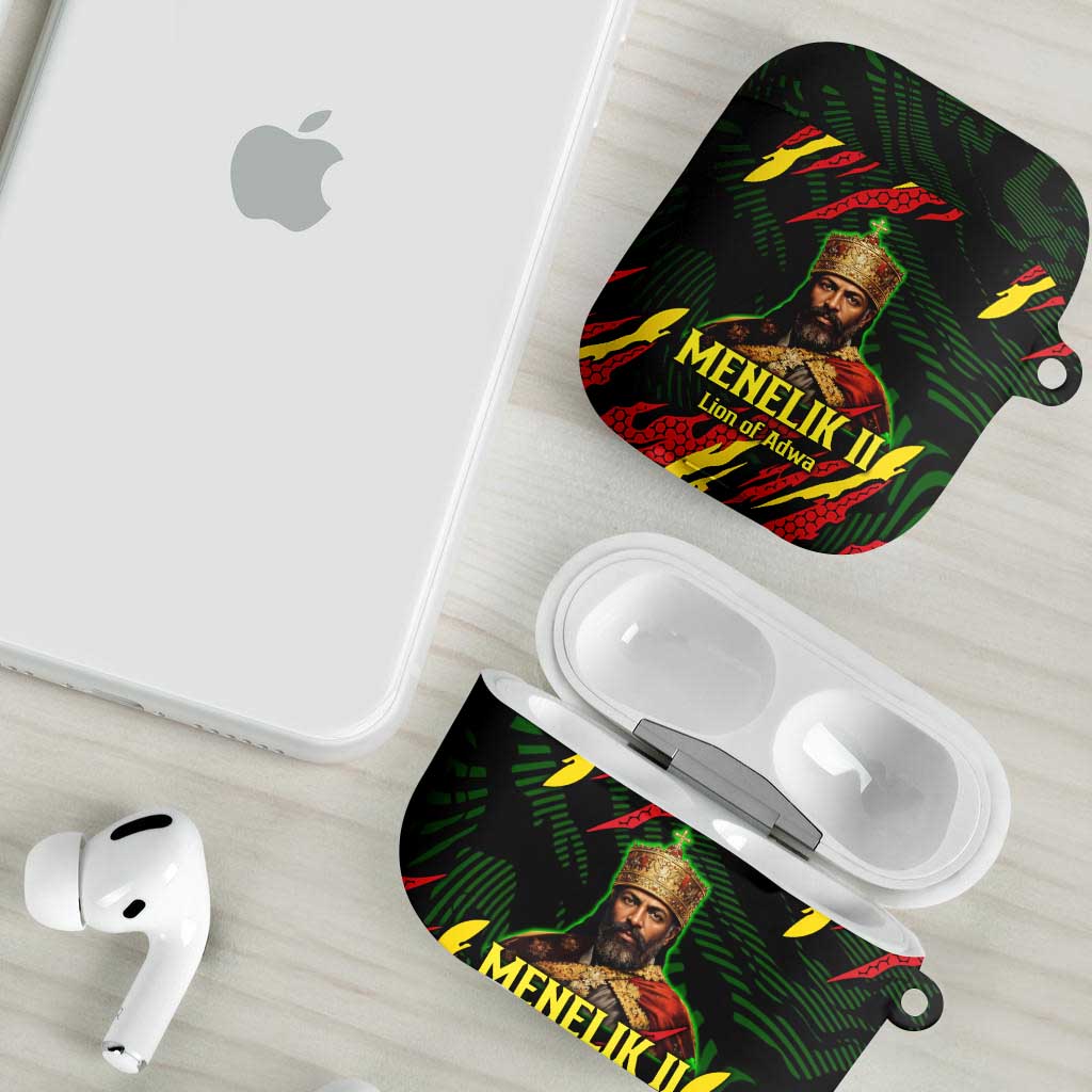 Menelik II AirPods Case with Lion of Adwa Title, Battle of Adwa 1896 Graphic and Bold Pan-African - Wonder Print Shop