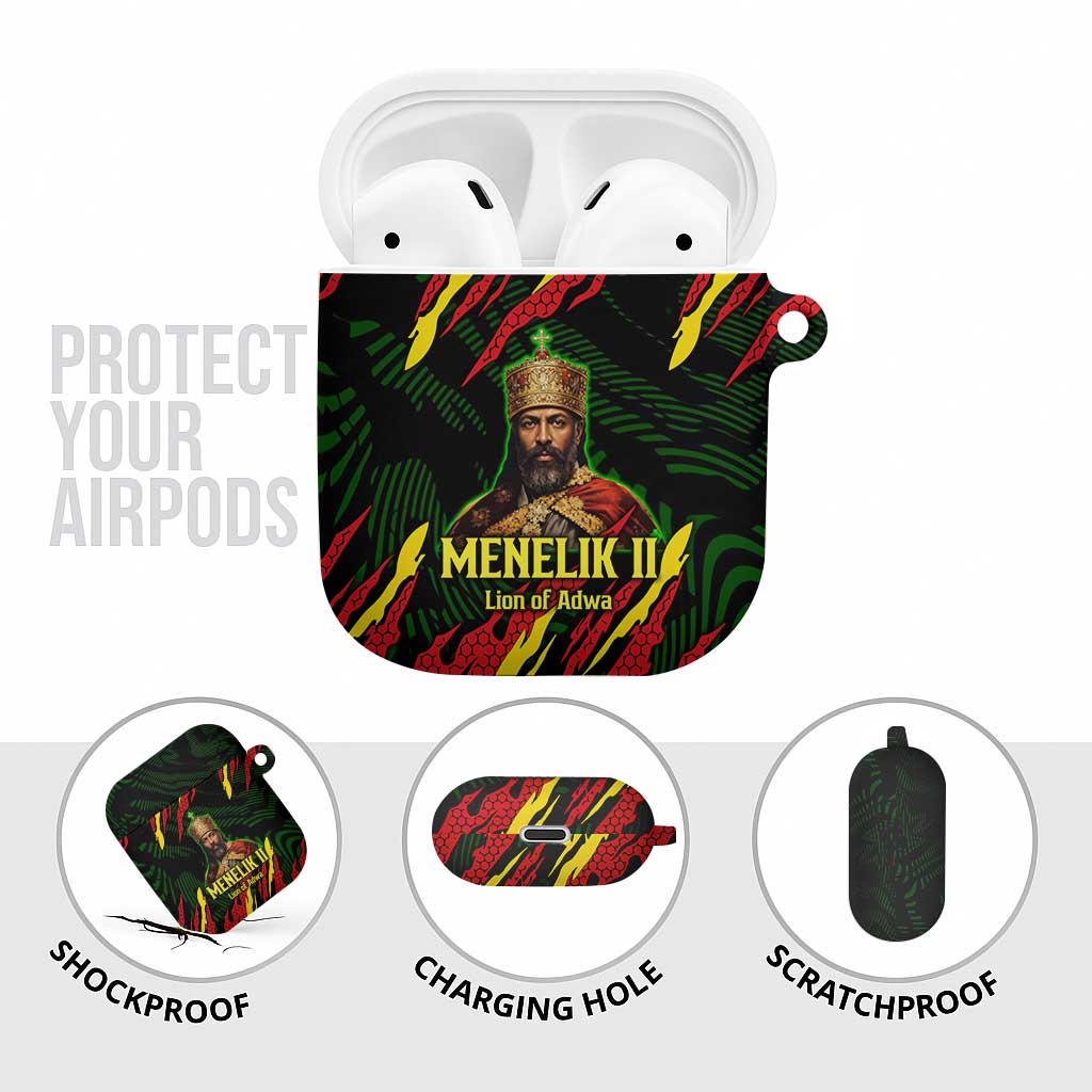 Menelik II AirPods Case with Lion of Adwa Title, Battle of Adwa 1896 Graphic and Bold Pan-African - Wonder Print Shop