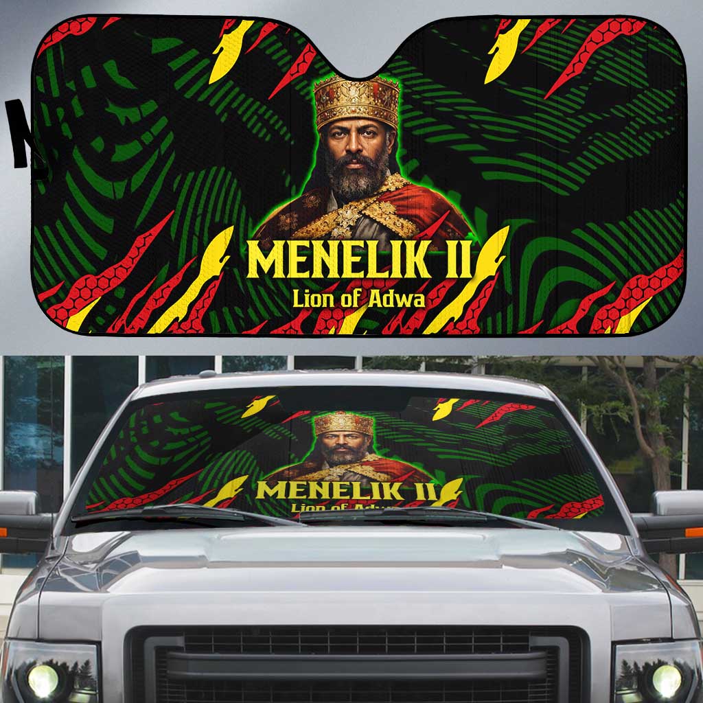 Menelik II Auto Sun Shade with Lion of Adwa Title, Battle of Adwa 1896 Graphic and Bold Pan-African - Wonder Print Shop