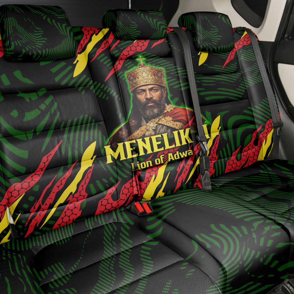 Menelik II Back Car Seat Cover with Lion of Adwa Title, Battle of Adwa 1896 Graphic and Bold Pan-African - Wonder Print Shop