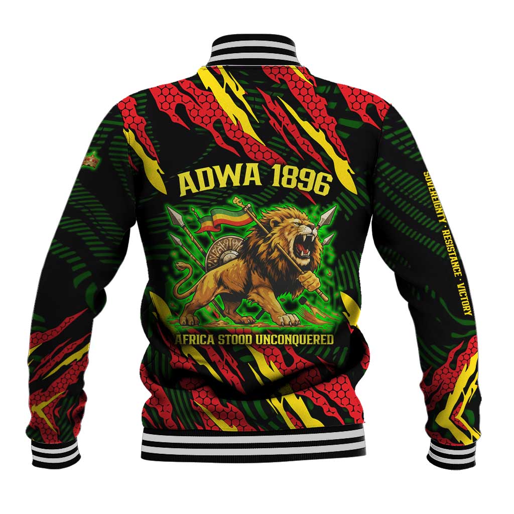 Menelik II Baseball Jacket with Lion of Adwa Title, Battle of Adwa 1896 Graphic and Bold Pan-African - Wonder Print Shop