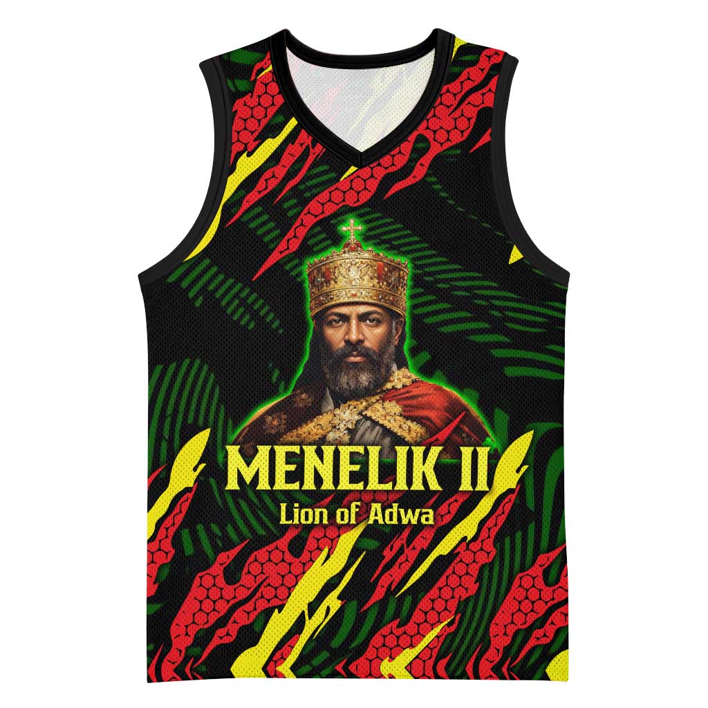 Menelik II Basketball Jersey with Lion of Adwa Title, Battle of Adwa 1896 Graphic and Bold Pan-African - Wonder Print Shop