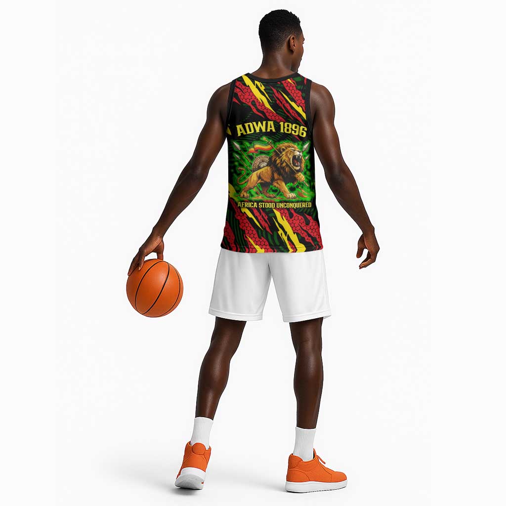 Menelik II Basketball Jersey with Lion of Adwa Title, Battle of Adwa 1896 Graphic and Bold Pan-African - Wonder Print Shop