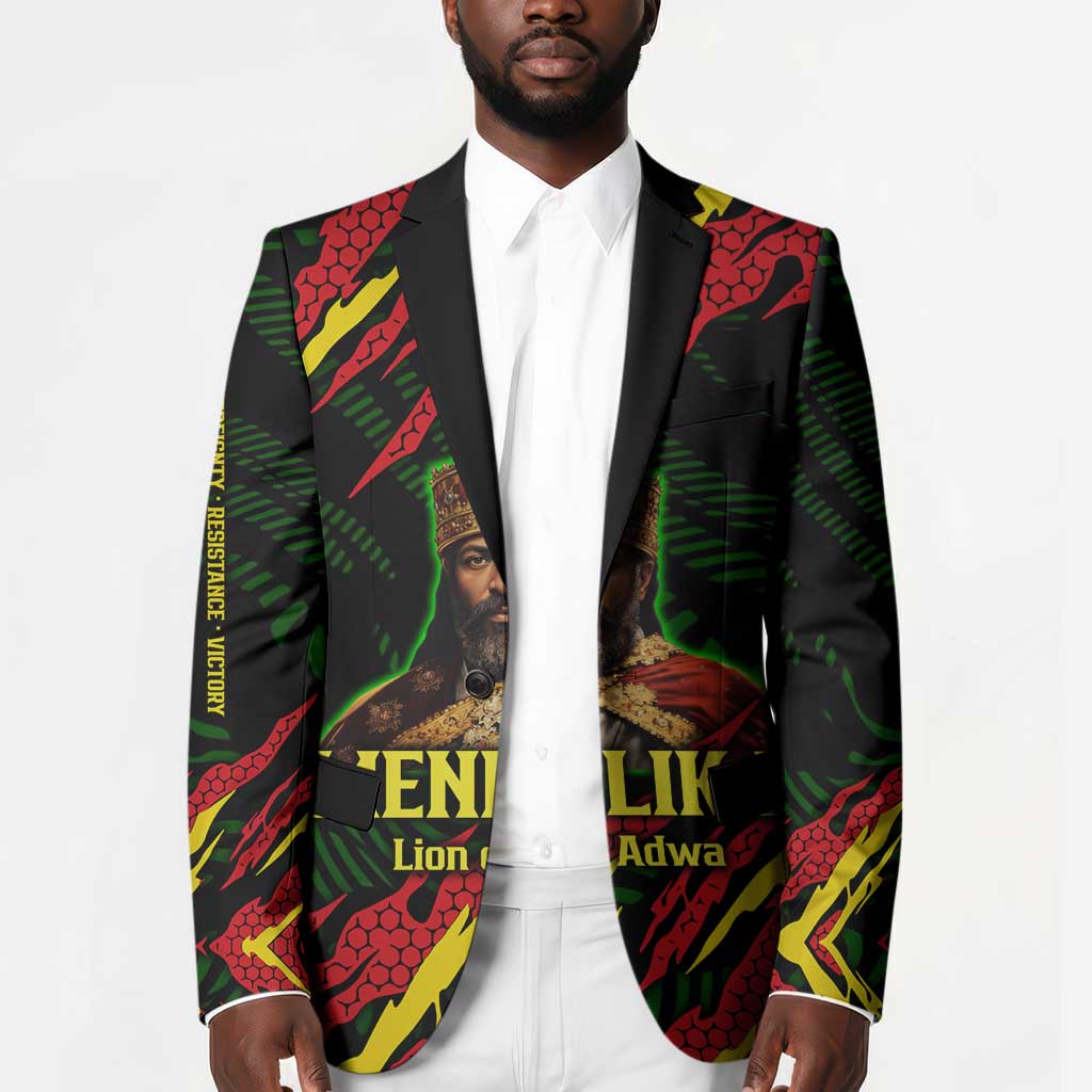 Menelik II Blazer with Lion of Adwa Title, Battle of Adwa 1896 Graphic and Bold Pan-African - Wonder Print Shop