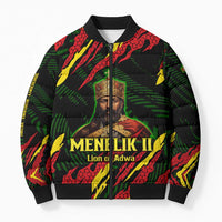 Menelik II Bomber Puffer Jacket with Lion of Adwa Title, Battle of Adwa 1896 Graphic and Bold Pan-African - Wonder Print Shop